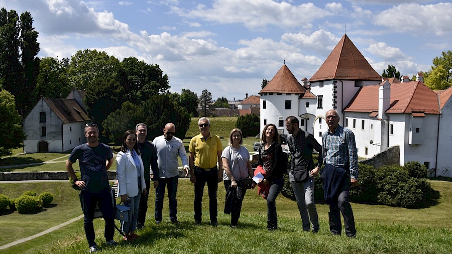 A group of guests in front of Varaždin Old Town Castle during the guided gastronomic walk